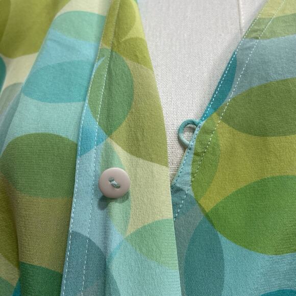 Vintage 90s Maggy London 100% Silk Green & Blue Polka Dot Wrap Dress size 10 - Picture 9 of 10